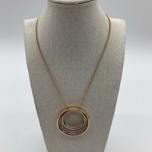 55. Gold Double Circle Necklace w/ Diamond Accents
